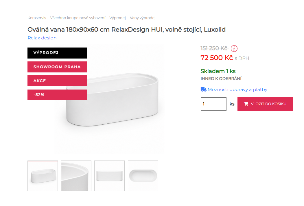 Čisté produktové fotografie vane automaticky vytvorené pomocou AI