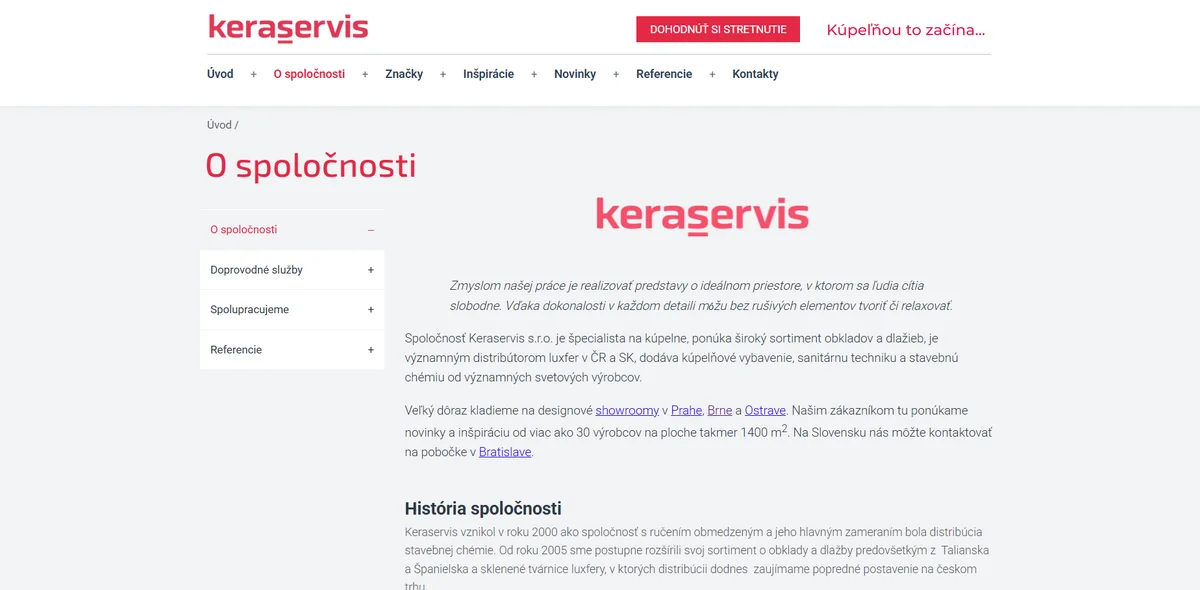 Pôvodný web Keraservis pred redizajnom